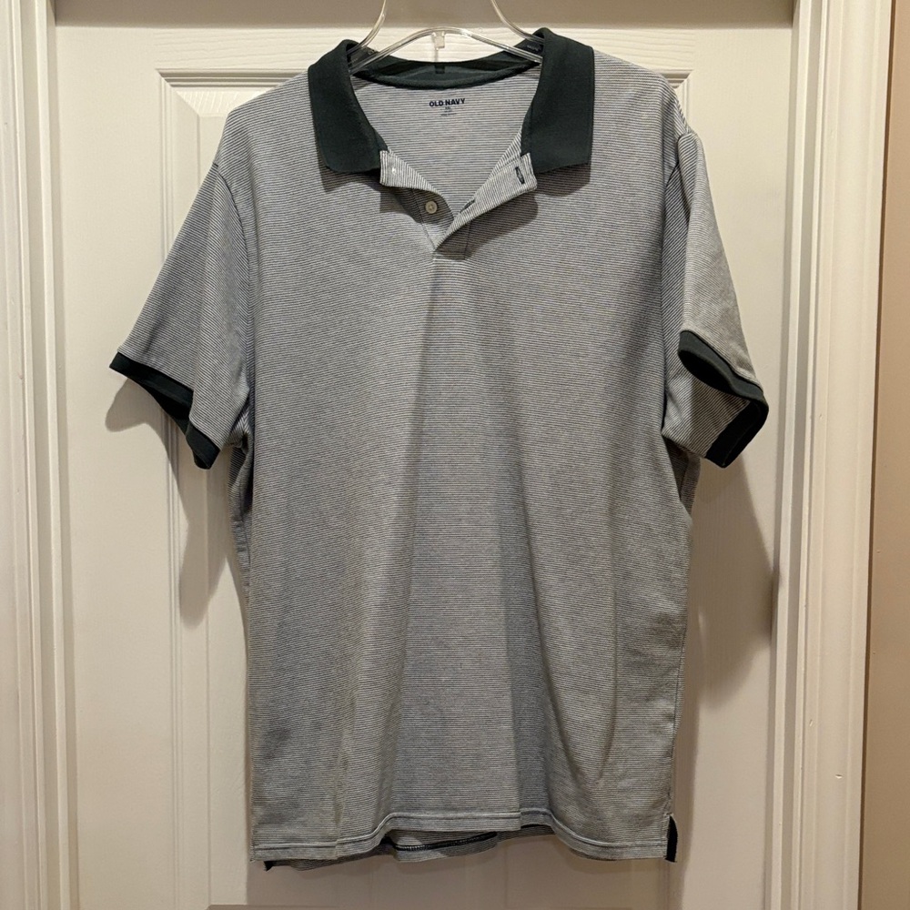 Old Navy Light Grey Polo with Green Trim